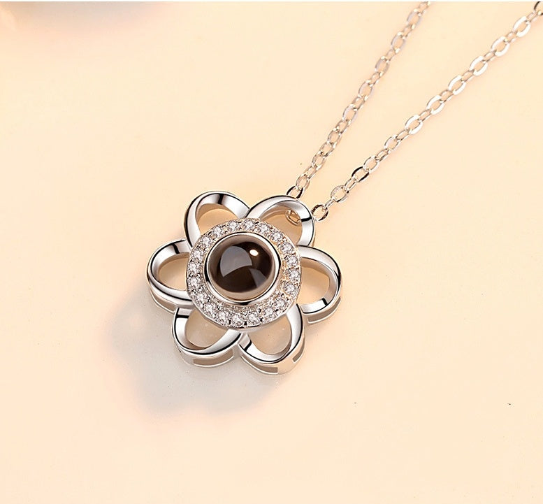 925 Sterling Silver Love Necklace, Memory In  Languages, Cherry Blossom Pendant Necklace LadyShow.Store