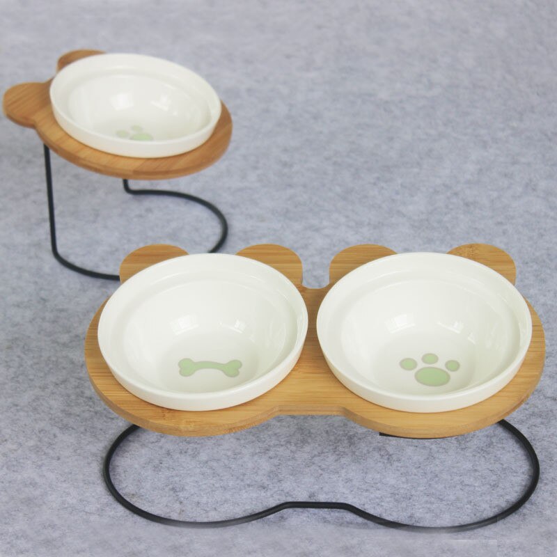 Slanted pet bowl with bamboo stand Pets Fashion