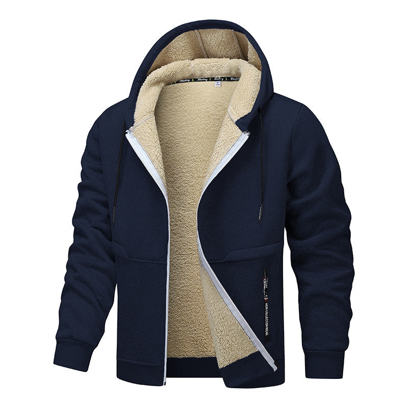 Casual Hoodies For Men Heavyweight Fleece Sweatshirt Winter Thick Sherpa Lined Hooded Zipper Jacket Thick Streetwear Coats LadyShow.Store