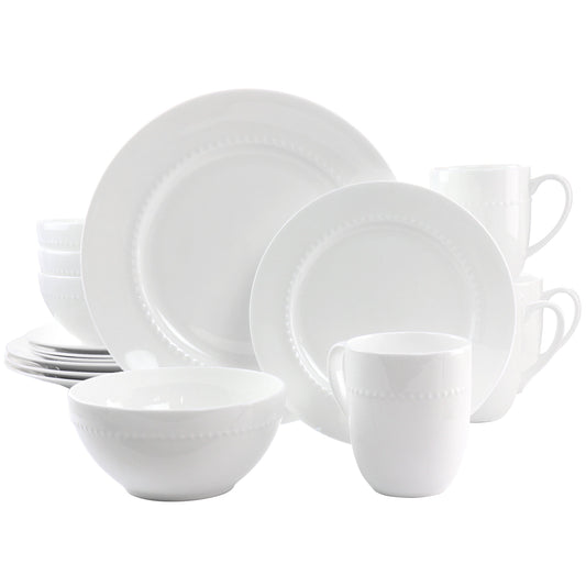 Gibson Elite 16 Piece Embossed Bone China Dinnerware Set in White LuxuryLifeWay Online Store