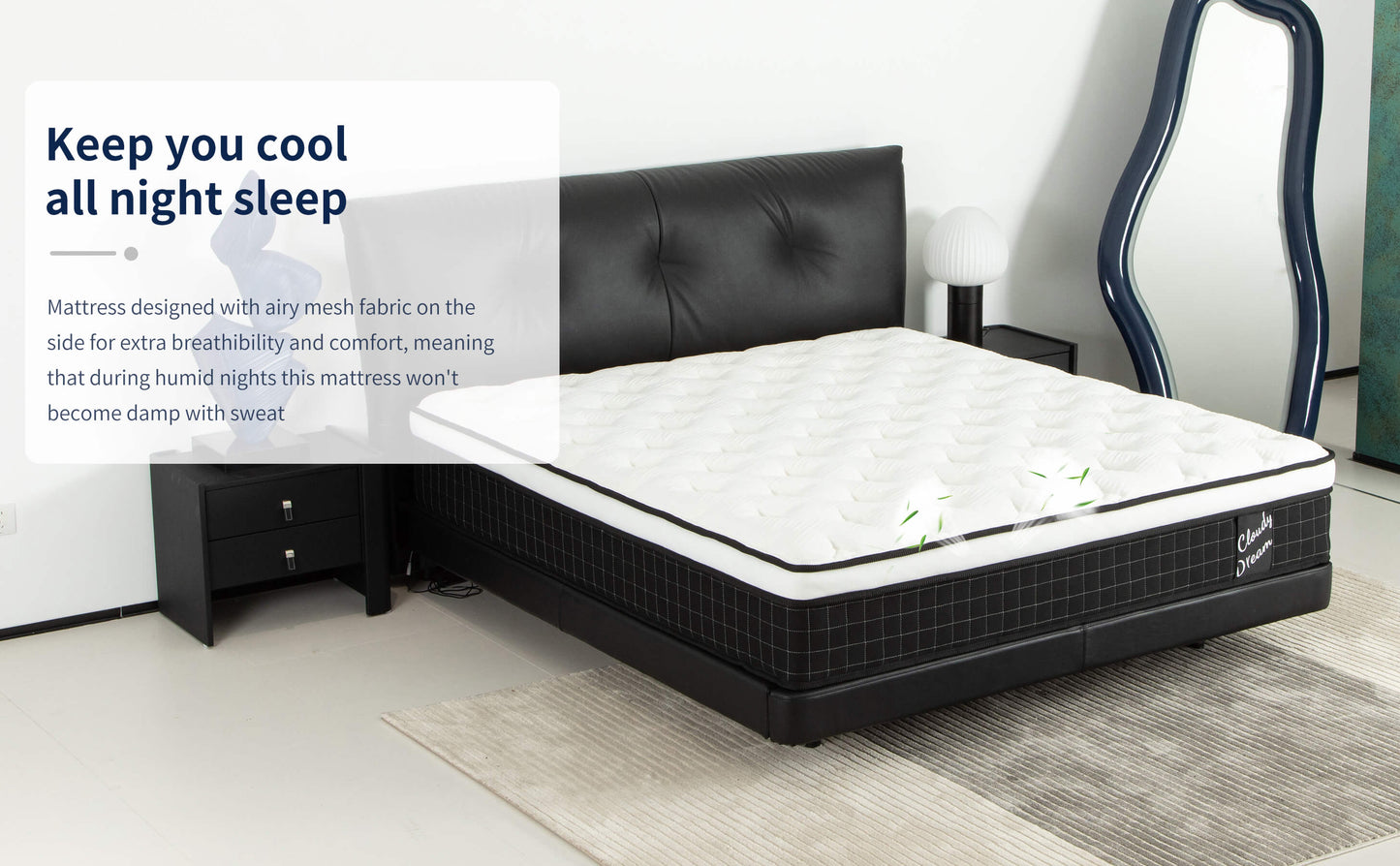 12 Inch Hybrid Mattress Individual Pocket Spring Memory Foam Cool Knitted Cover CertiPUR-US Black