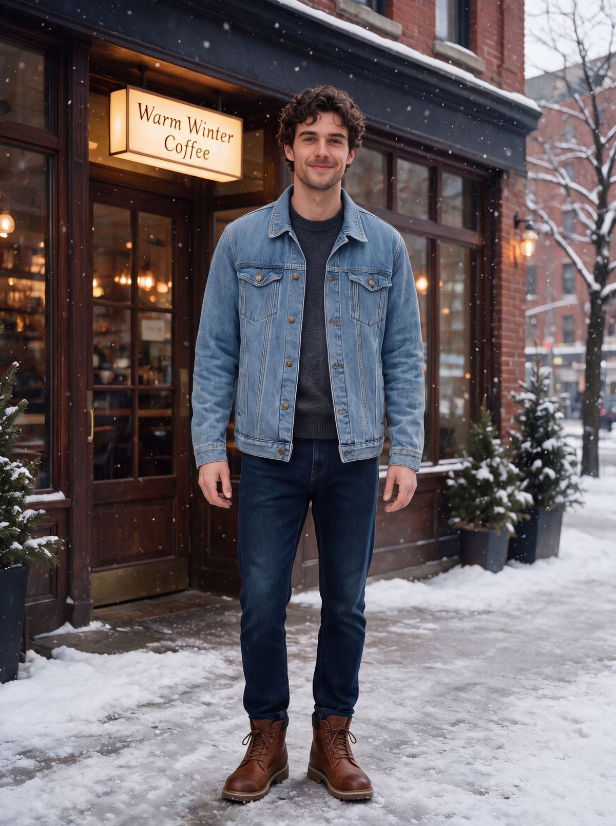 Cross-border, In-stock, Fleece-lined, And Thickened Denim Jacket For Men, Slim Fit, 2026 Autumn Winter Casual Jacket, Available On Amazon NorixaFashion.com