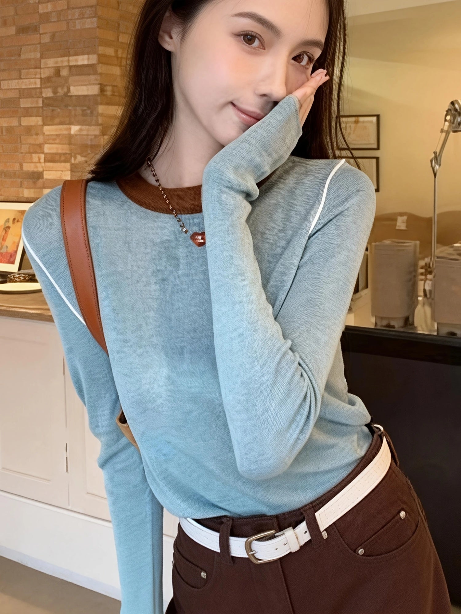 Women's Casual Round-Neck Color-Block Patchwork Top LadyShow.Store