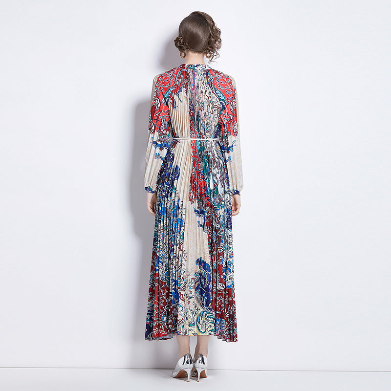 Pleated Tassel Belt Dress Women NorixaFashion.com