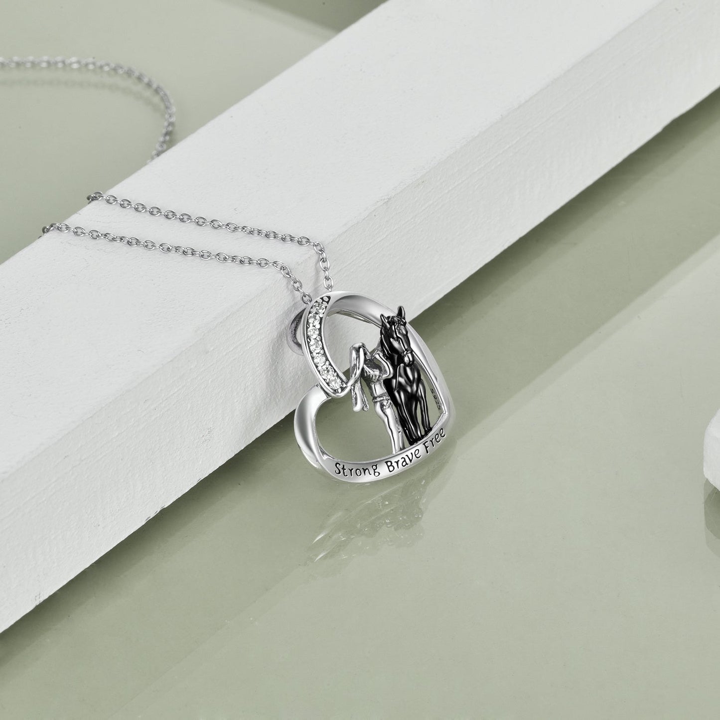 Sterling Silver Horse and Girl Pendant Necklace for Girls Women LadyShow.Store