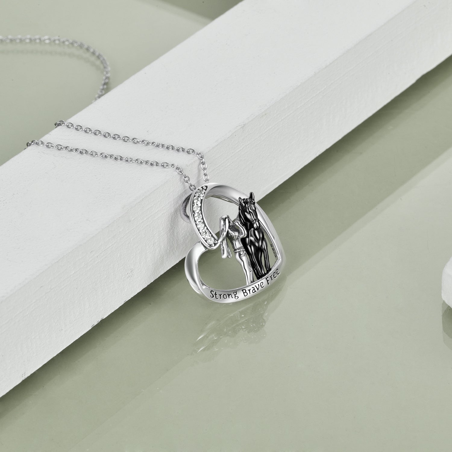 Sterling Silver Horse and Girl Pendant Necklace for Girls Women LadyShow.Store