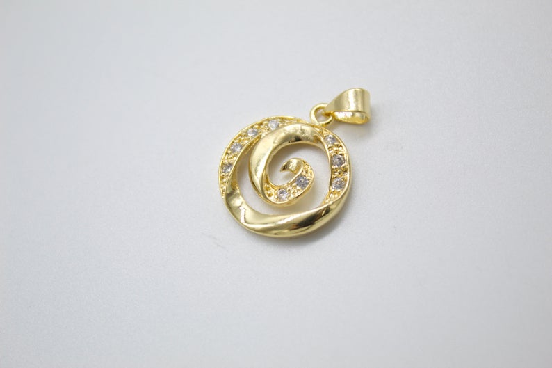 18K Gold Filled Swirl With CZ Cubic Zirconia Stone Pendant LuxuryLifeWay Online Store
