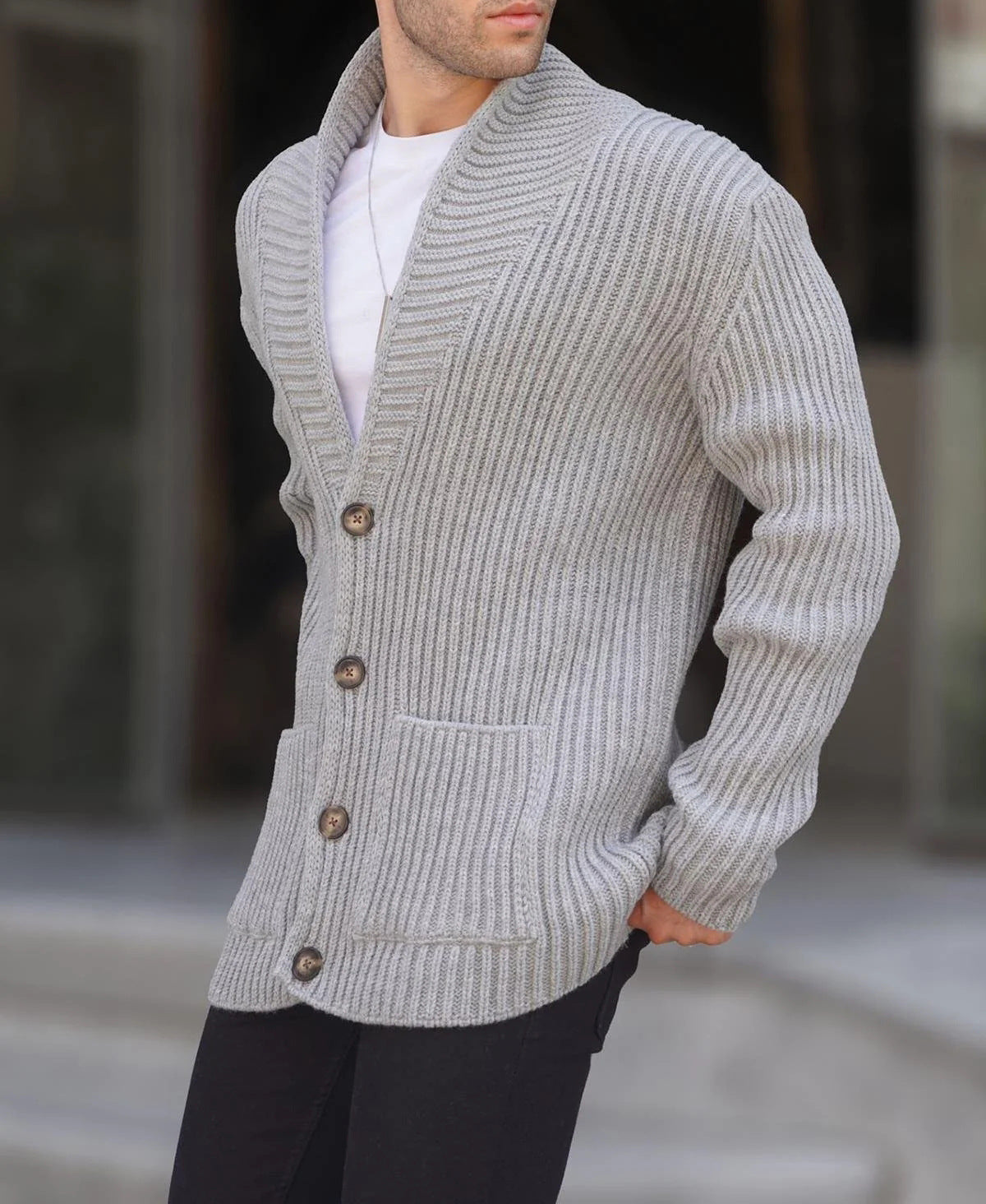 Single-breasted Long Sleeve Lapel Sweater Men's Clothing Best YouTube Store