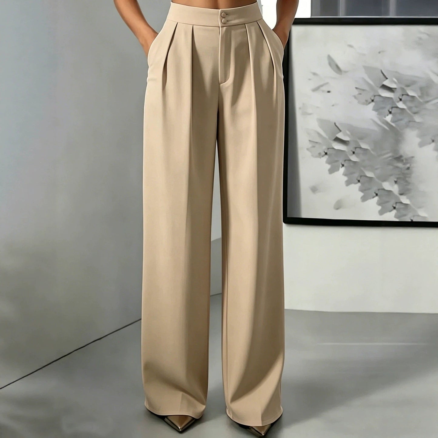 Straight-leg Minimalist Suit Slim-fit Elastic-waist Pants For Women NorixaFashion.com