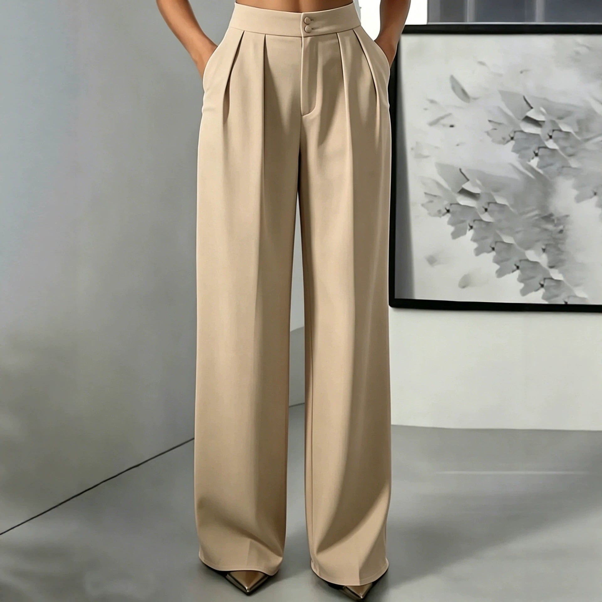 Straight-leg Minimalist Suit Slim-fit Elastic-waist Pants For Women NorixaFashion.com