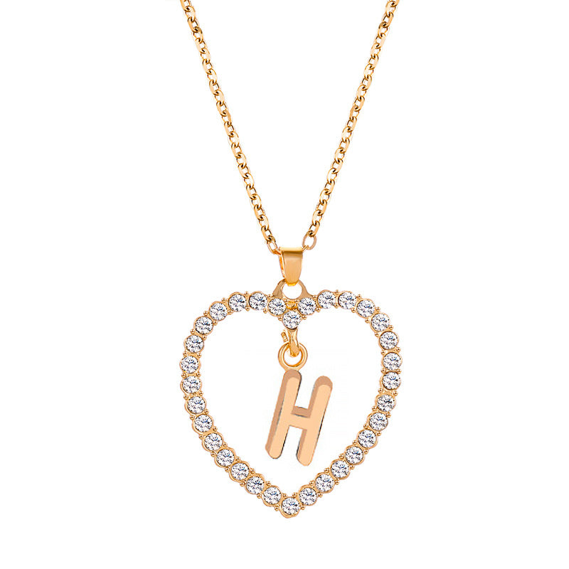 Womens Stylish & Minimalist Diamond-Encrusted 26-Letter Heart Pendant Necklace Best YouTube Store