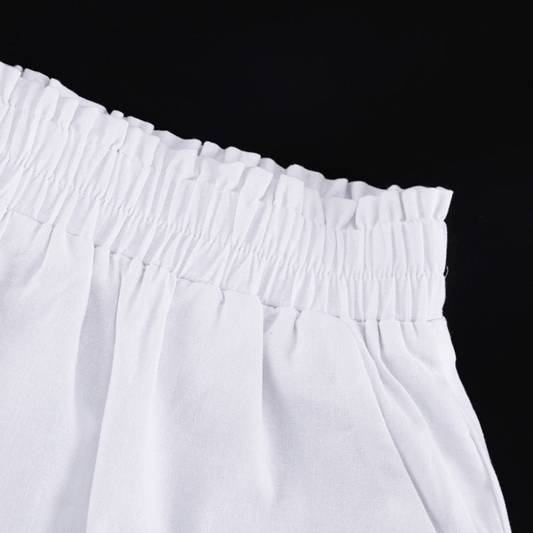 White Ruffled Linen-Blend Two-Piece Co-ord Set NorixaFashion.com