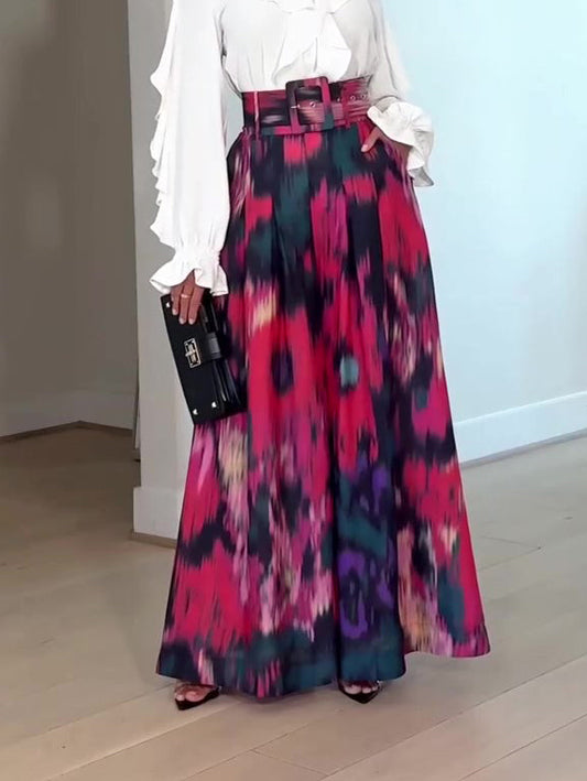 Fuchsia Tie-Dye High-Waisted Wide-Leg Pants NorixaFashion.com