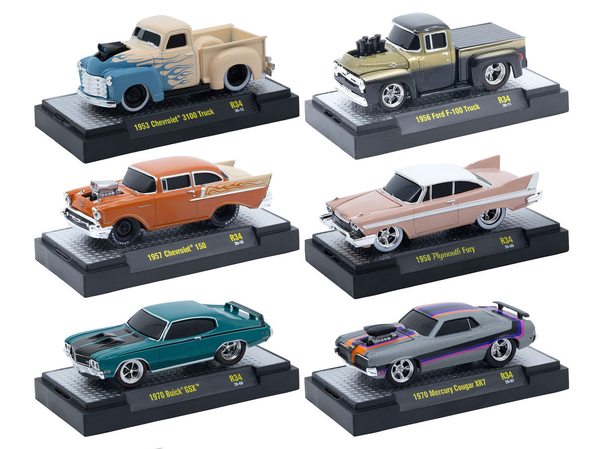 "Ground Pounders" 6 Cars Set Release #34 IN DISPLAY CASES Limited Edition 1/64 Diecast Model Cars by M2 Machines LuxuryLifeWay Online Store
