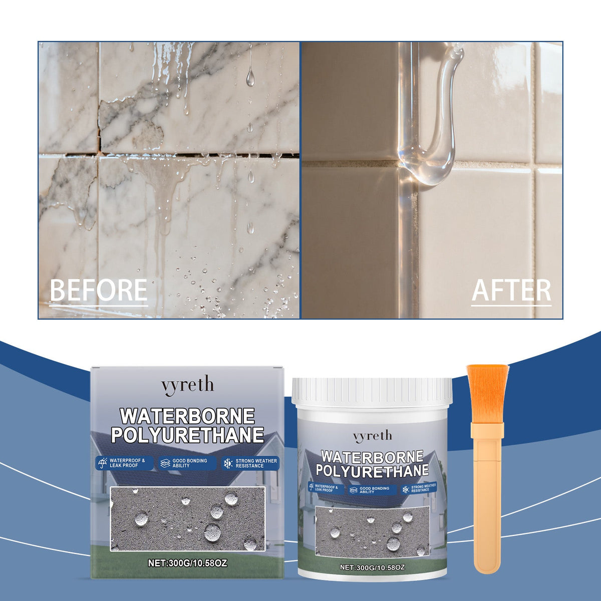 Roof Waterproof Adhesive Coating 300g Bottle-1 Brush1box Tri Light Beauty
