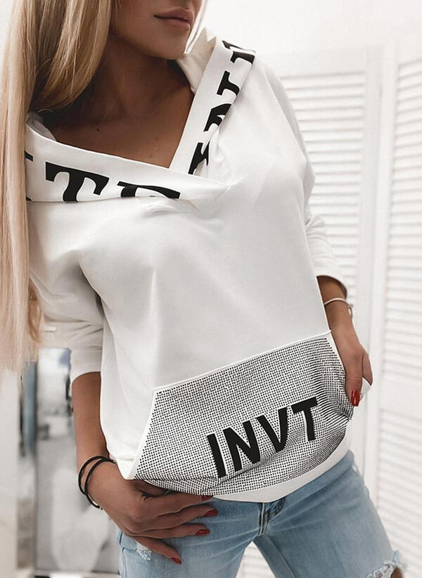 Pocket Hooded Letter Pullover Sweatshirt