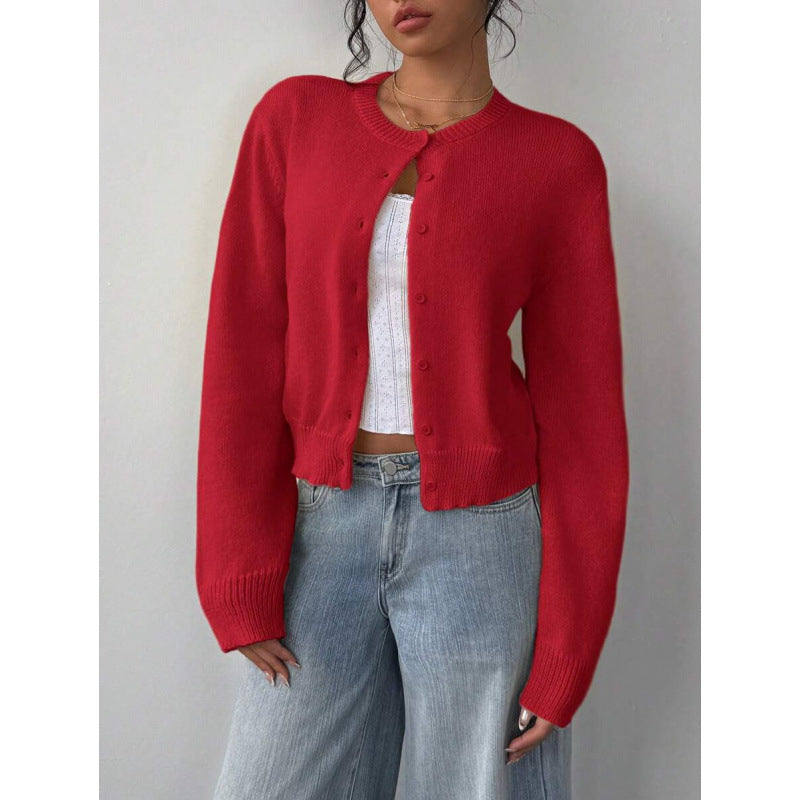 Chic Long Sleeved Knitted Cardigan Fashion Slim Solid Color Short Sweater For Women Clothing NorixaFashion.com