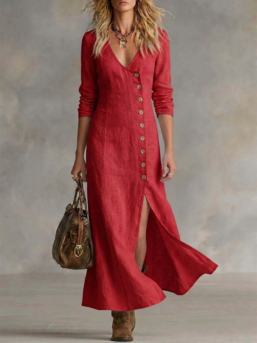 Fashionable Casual Cotton-Linen Long-Sleeve Womens Dress NorixaFashion.com