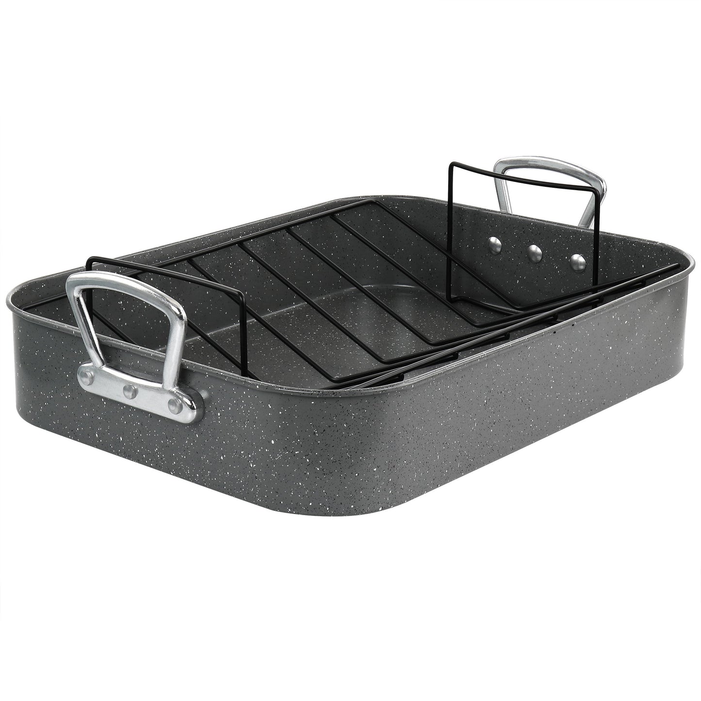 Gibson Greystone 2 Piece Carbon Steel 16.25in. Turkey Roaster Set in Speckled Grey LuxuryLifeWay Online Store