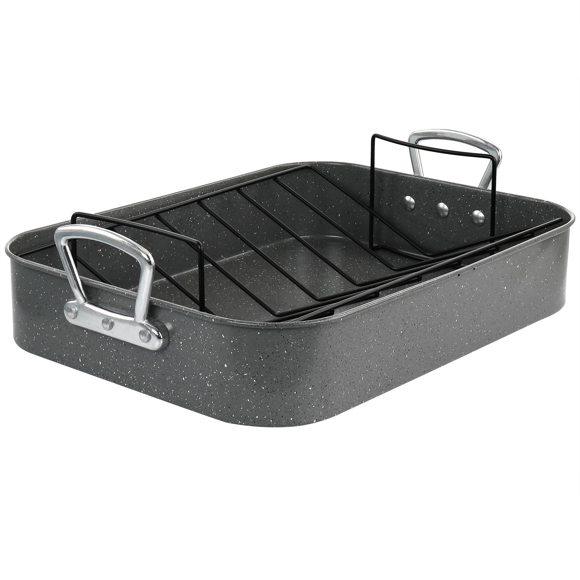 Gibson Greystone 2 Piece Carbon Steel 16.25in. Turkey Roaster Set in Speckled Grey LuxuryLifeWay Online Store