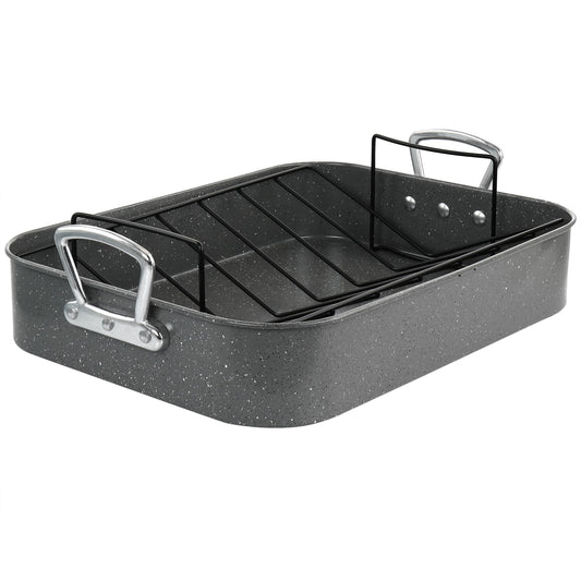 Gibson Greystone 2 Piece Carbon Steel 16.25in. Turkey Roaster Set in Speckled Grey LuxuryLifeWay Online Store