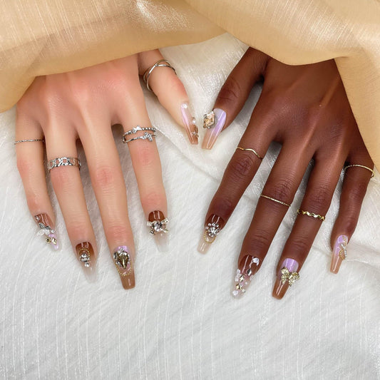 GGDDSHA Handmade Press On Nails, Luxury & Custom FakeNails 3D Handmade Reusable UV Finished False Nails, HandPainted Nail,Ivory Filigree Tri Light Beauty