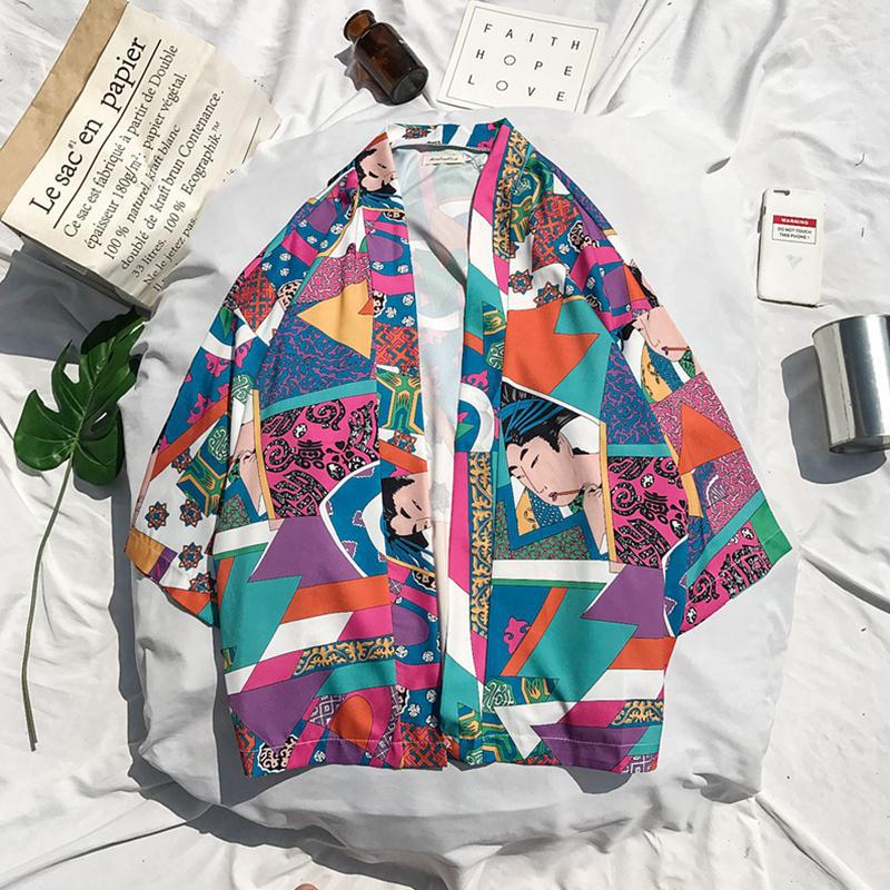 Japanese Style Kimono Jacket Men 2021 Summer Sleeve Men's Kimono Jackets harajuku men's cardigan outwear