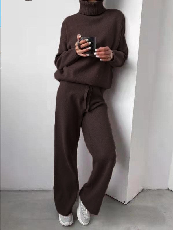 Casual Fashion Suits For Women Turtleneck Sweater And Drawstring Straight Pants LadyShow.Store