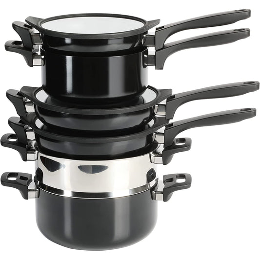 Kenmore Elite Grayson 9 Piece Nonstick Aluminum Stackable Cookware Set in Black LuxuryLifeWay Online Store