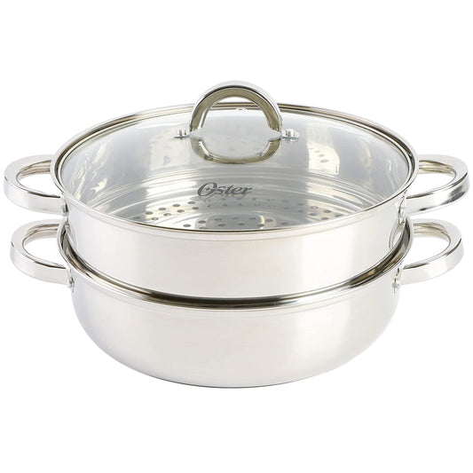 Oster Sangerfield 3 Piece 11 Inch Stainless Steel Everyday Pan with Steamer and Lid LuxuryLifeWay Online Store
