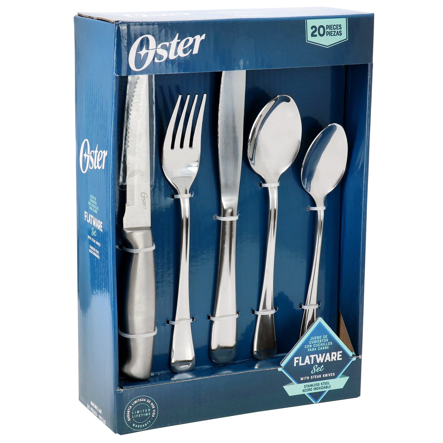 Oster Macmillan 20 Piece Stainless Steel Flatware Set with Steak Knives LuxuryLifeWay Online Store