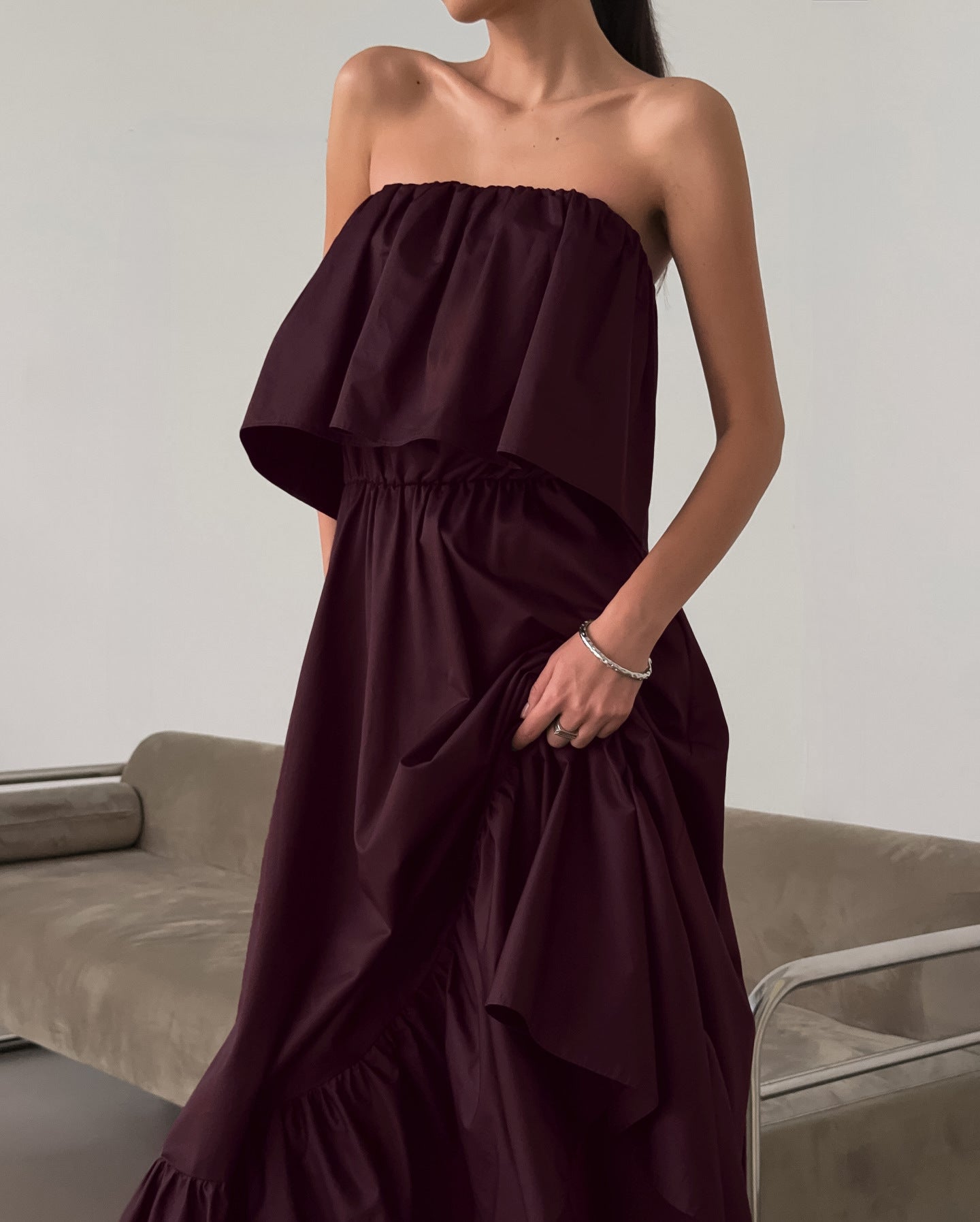 Fashionable Ruffled Strapless Dress NorixaFashion.com