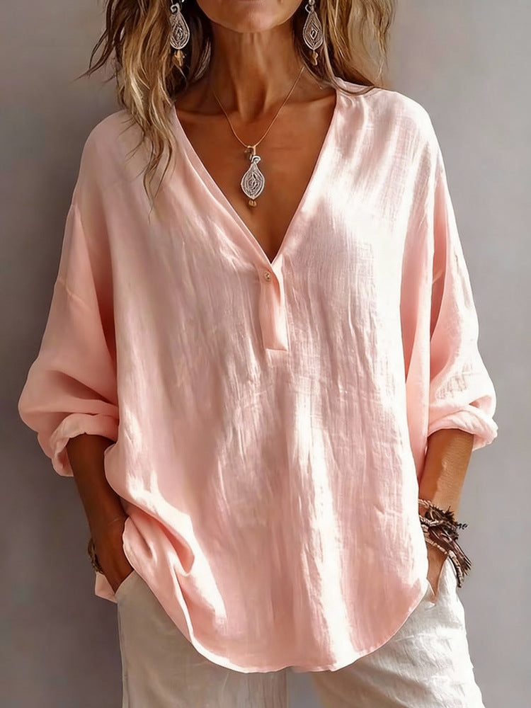 Womens Casual Loose Fashion Solid Color Long-Sleeve Top NorixaFashion.com