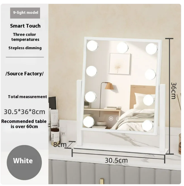 Vanity Mirror with Lights, Hollywood Vanity Makeup Mirror with 9 Dimmable LED Bulbs, 3 Color Lighting Modes, Detachable 10X Magnification, 360°Rotation,White LadyShow.Store