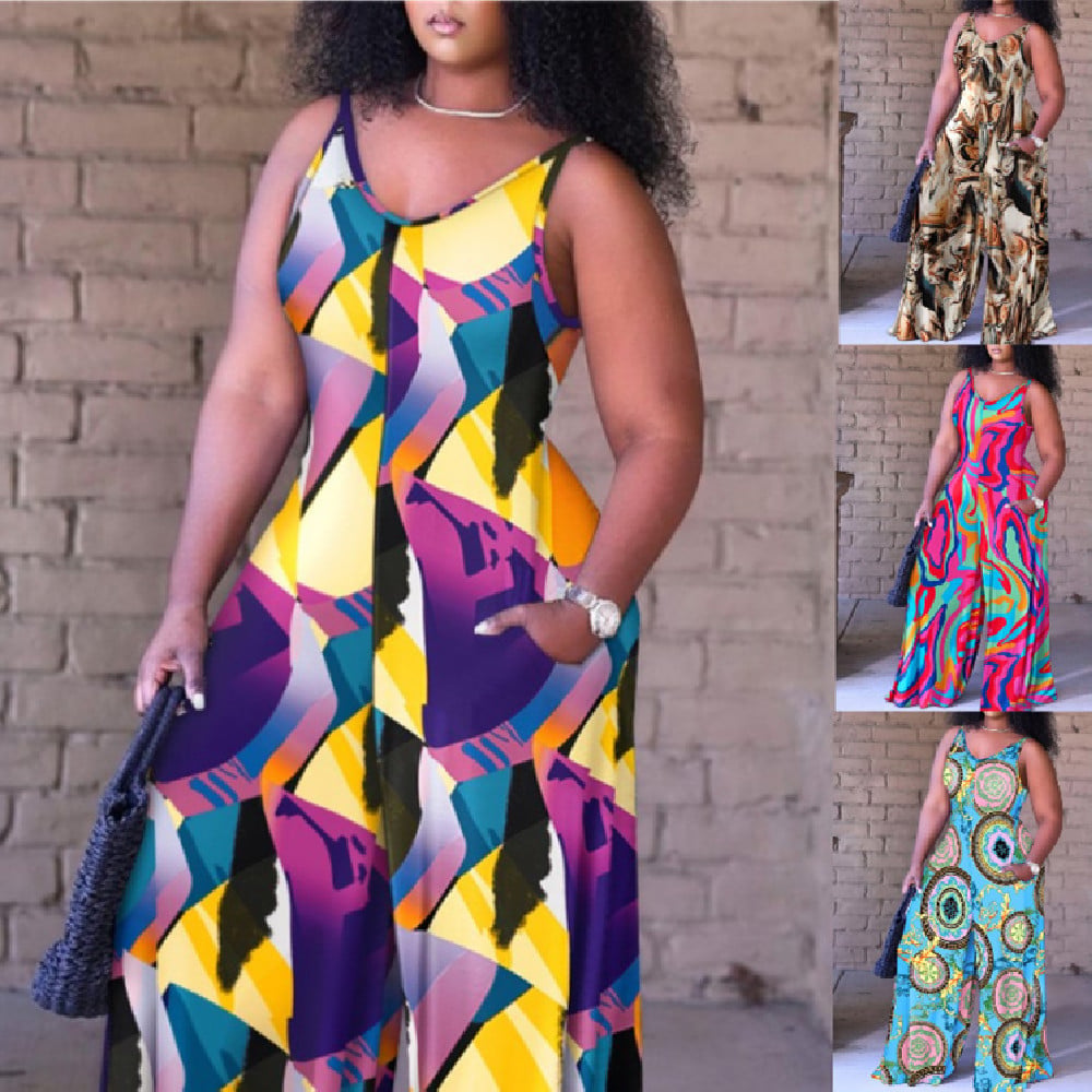 Women's Loose Printed Suspender Jumpsuit Pi-Mart