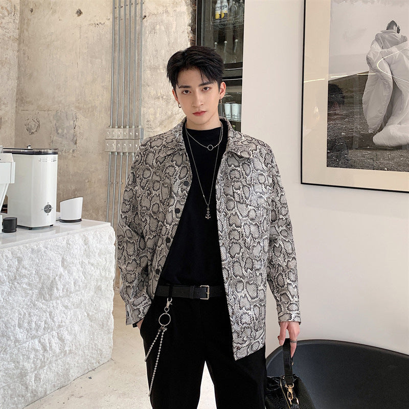 Men's Vintage Snake Print Loose Jacket for Fall Fashion Pi-Mart