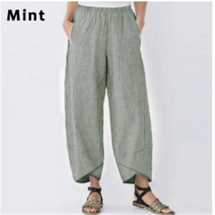 Wide Leg Pants Loose Casual Cotton Linen NorixaFashion.com