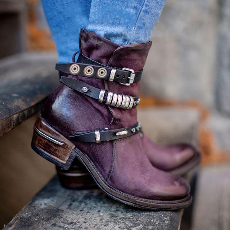 Low-heeled wedge heel round toe short-leg lace-up casual women's boots LadyShow.Store