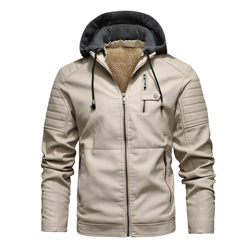 2026 Autumn And Winter New Men's Leather Jacket, Youth Men's Coat, Fleece-Lined Hooded Leather Jacket, Men's Jacket, Factory Ready Stock NorixaFashion.com
