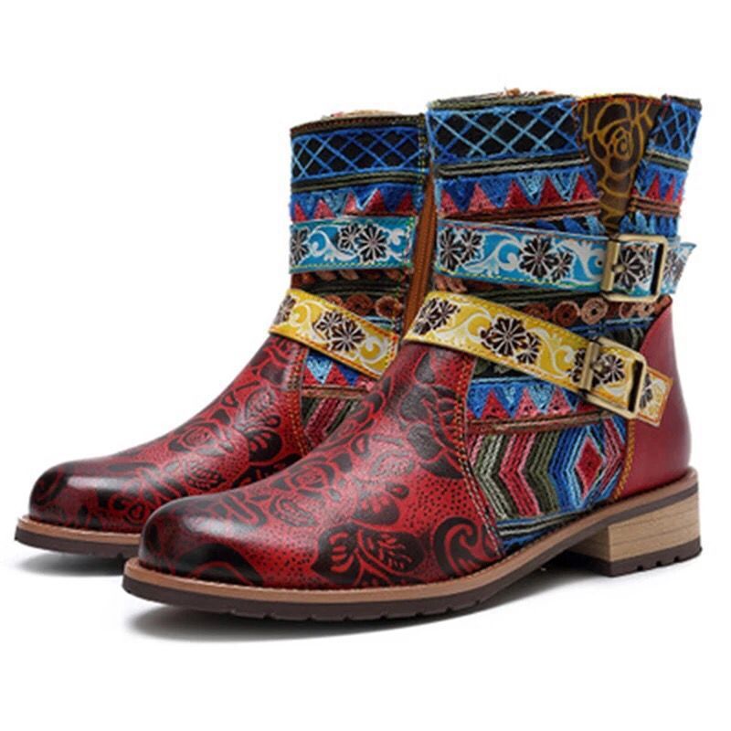 Belt buckle Martin boots women round toe mid-tube boots LadyShow.Store