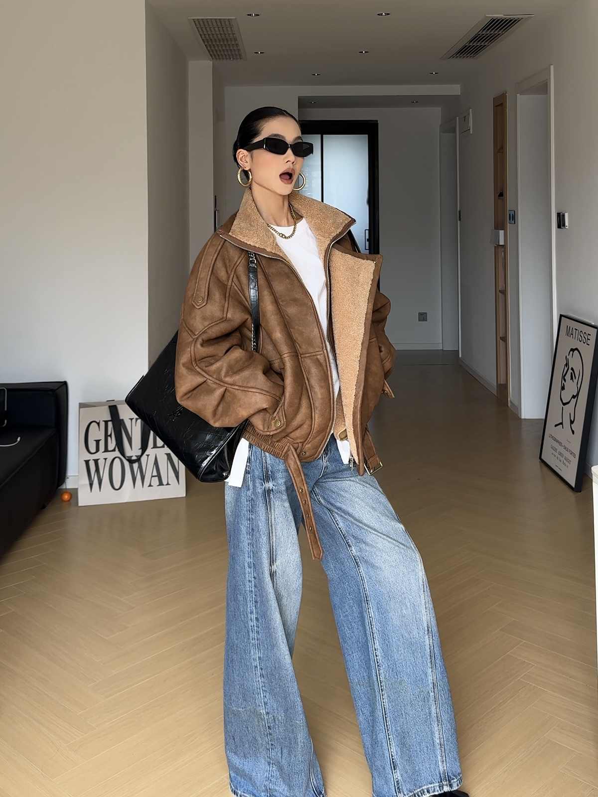 Retro Motorcycle Clothing Lapel With Velvet Thickened Fur Jacket LadyShow.Store
