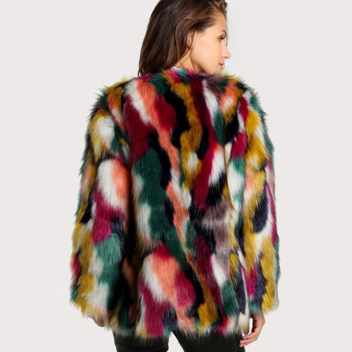 Elegant Colorful Faux Fur Coat NorixaFashion.com
