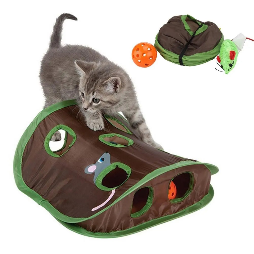Cute Pet Cat Interactive Hide Seek Game 9 Holes Tunnel Mouse Hunt Intelligence Toy Pet Hidden Hole Kitten Foldable Toys Pets Fashion