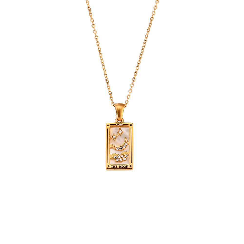 Fashion Tarot Necklace With Rhinestones Diamond Set Pendant Stainless Steel Rectangular Drip Necklace Jewelry CJD2