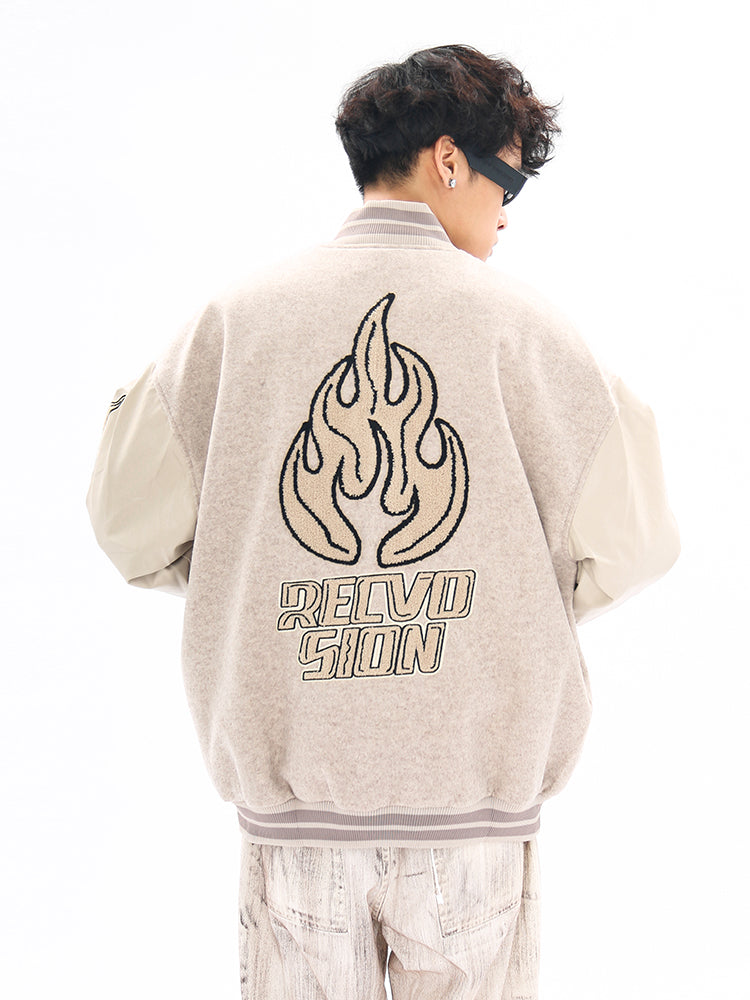 Vintage Flame Embroidered Jacket Jacket Baseball Uniform Best YouTube Store