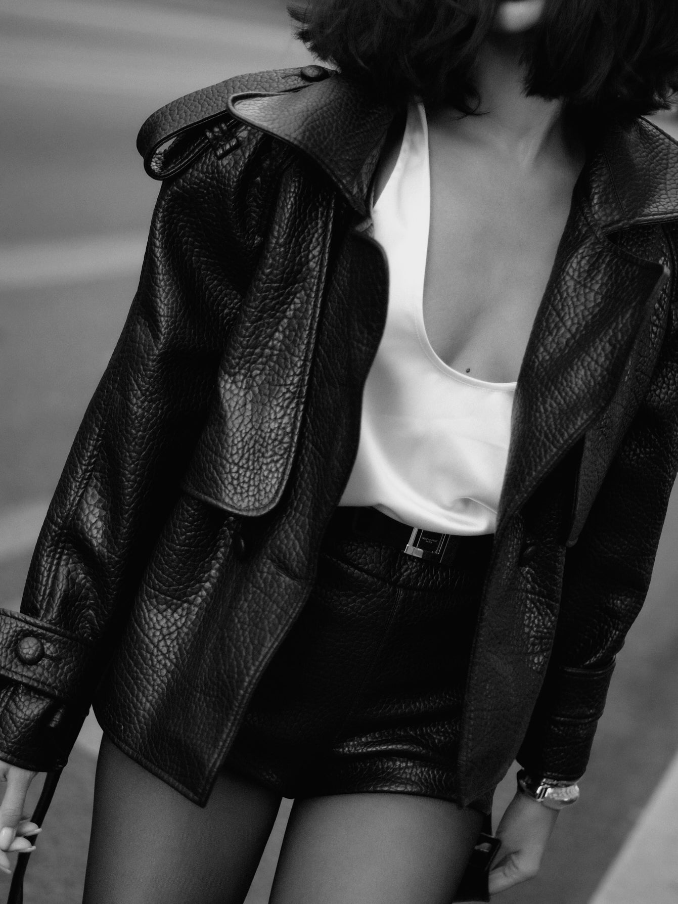 Black Leather Biker Jacket And Shorts Set NorixaFashion.com