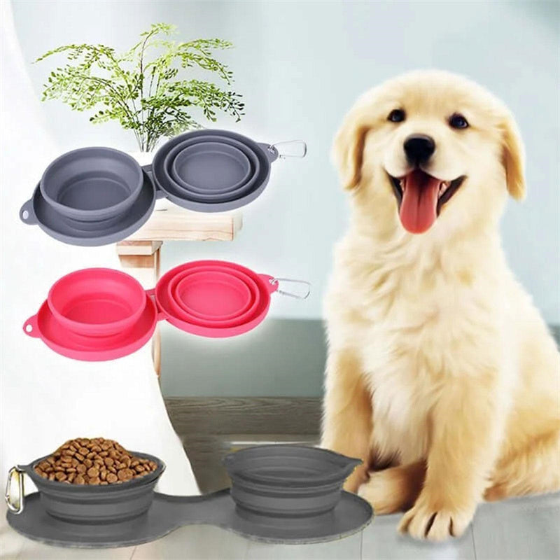 Rubber Foldable Double Bowl Pet Feeding Bowl Pets Supplies Dog Cat Bowls Pets Fashion