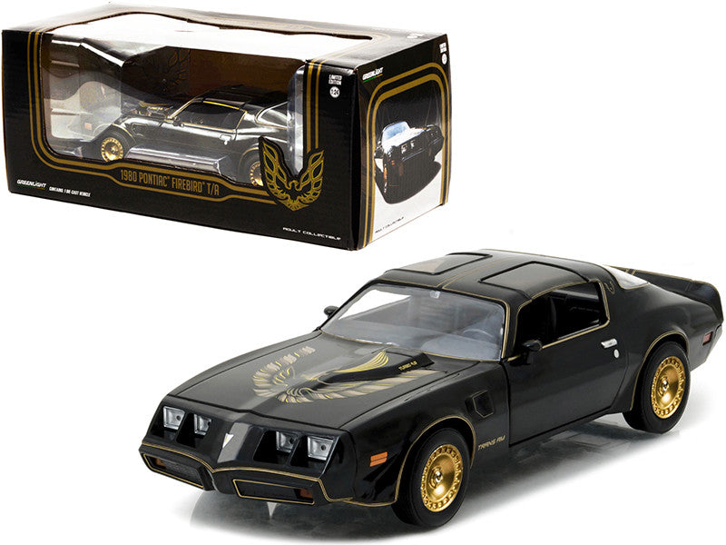 1980 Pontiac Firebird Trans Am T/A Turbo 4.9L Starlite Black with Golden Eagle Hood and Stripes 1/24 Diecast Model Car by Greenlight LuxuryLifeWay Online Store
