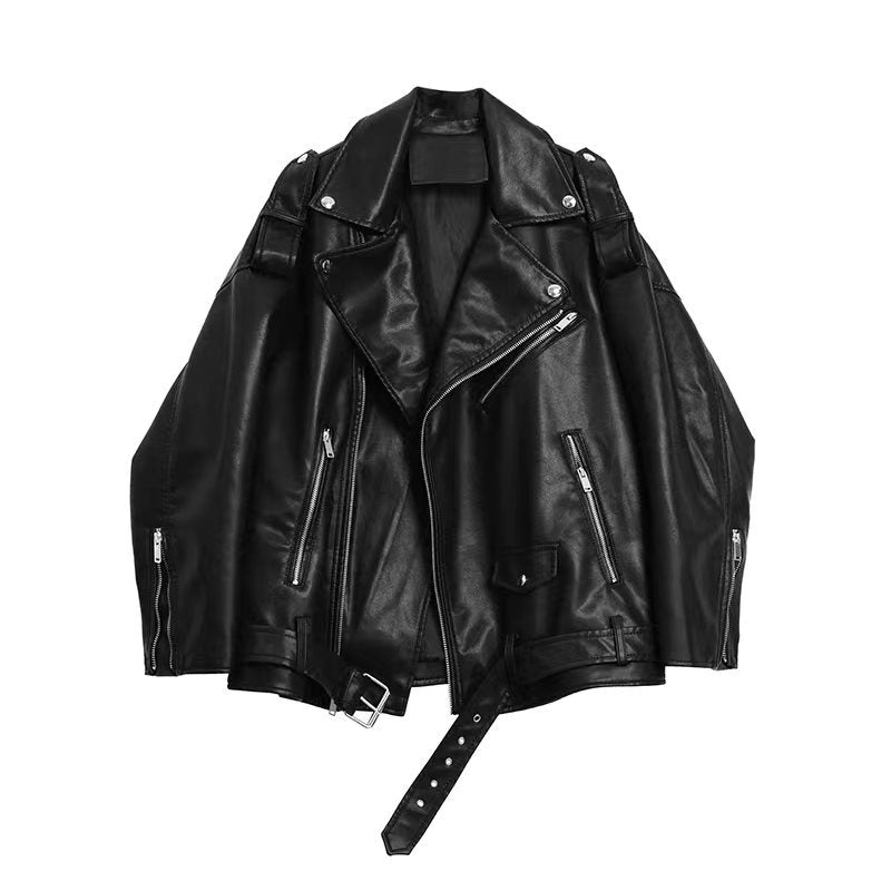 Leather Coat Women's Loose Motorcycle Jacket LadyShow.Store