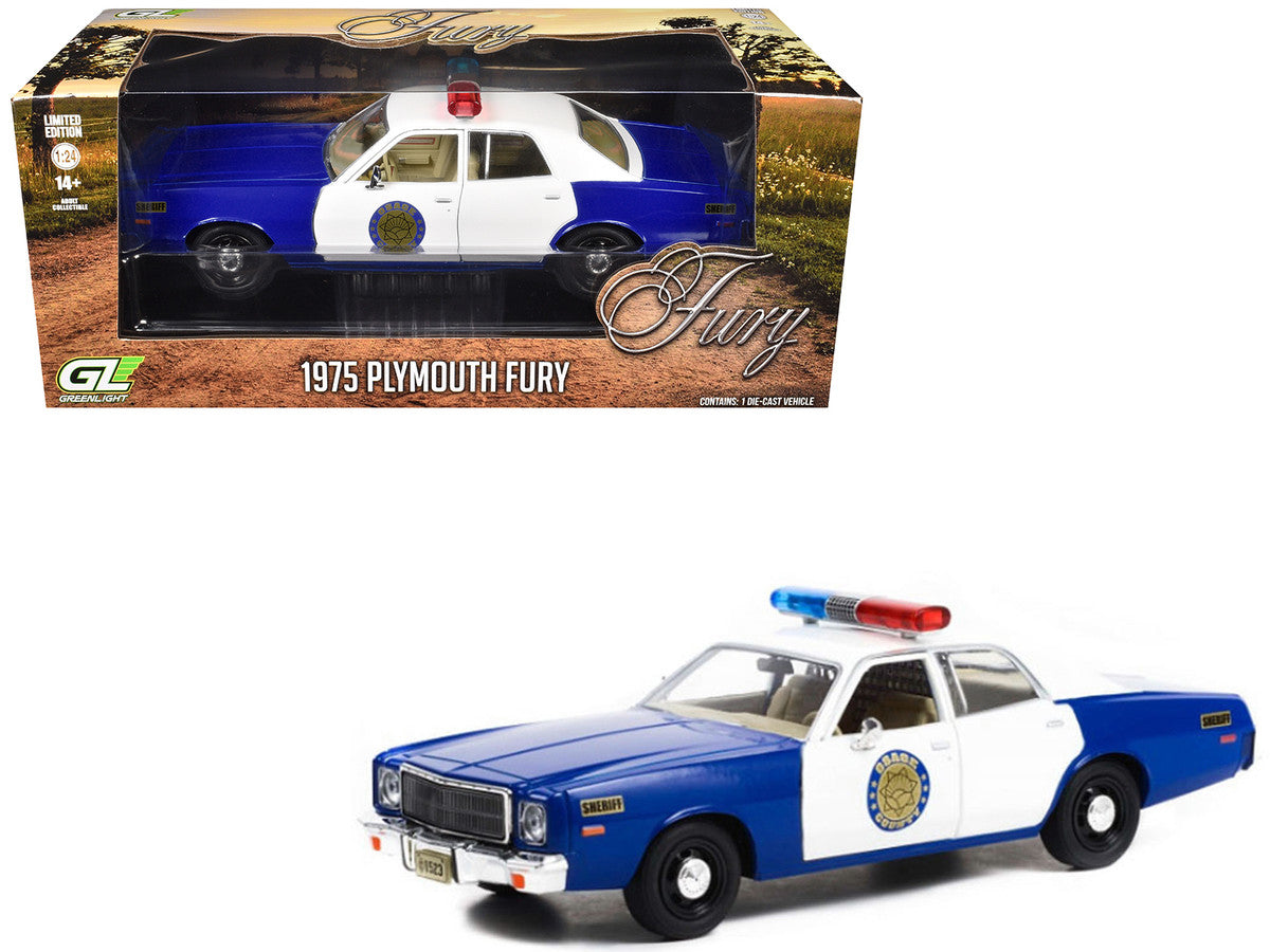 1975 Plymouth Fury "Osage County Sheriff" Blue and White 1/24 Diecast Model Car by Greenlight LuxuryLifeWay Online Store